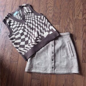 Hyfve Skirt & Willow & Wind Sweater Vest Set Neutral Academia Preppy Outfit Sz S